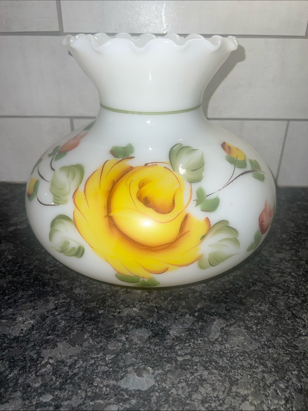 Vintage glass hurricane painted lamp shade. Replacement globe. Exc condition